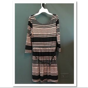 Pink and Black Patterned Dress with Braided Belt